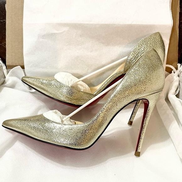 Christian Louboutin iconic ‘Iriza’ champaign gold leather 100mm EU37.5 - Picture 4 of 14